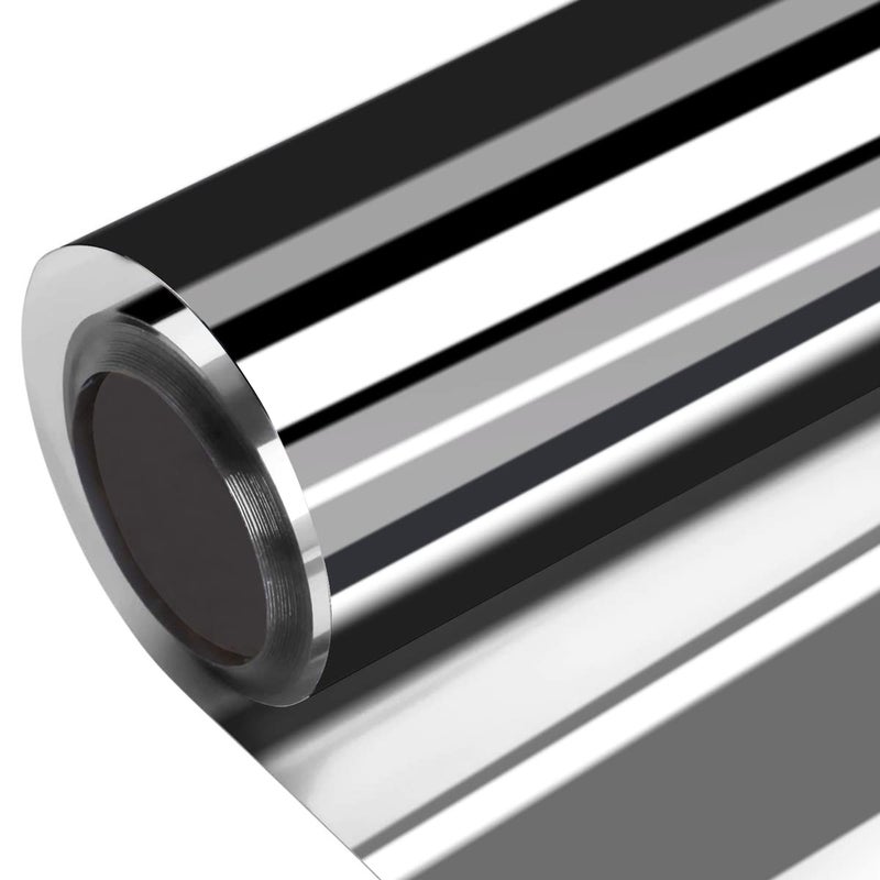 WochiTV One Way Window Film No Glue Glass Tint Privacy Ventanas Sun Blocking Heat Control Reducing UV Reflective Window Cling Film,Anti Glare Sun Film for Indoor Cool Office Black-Silver 35.4 x 153.5 Inch - Image 1